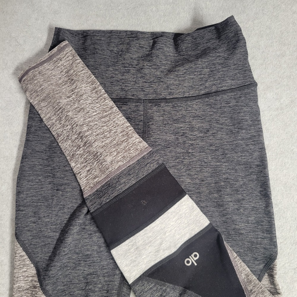 Alo Yoga Gray Space Dye Colorblock High Waist Leggings XS Charcoal Black Heather